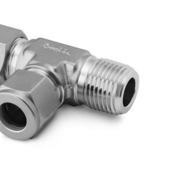 Stainless Steel Swagelok Tube Fitting, Male Run Tee, 5/8 in. Tube OD x 1/2 in. Male NPT x 5/8 in. Tube OD.  SS-1010-3TMT