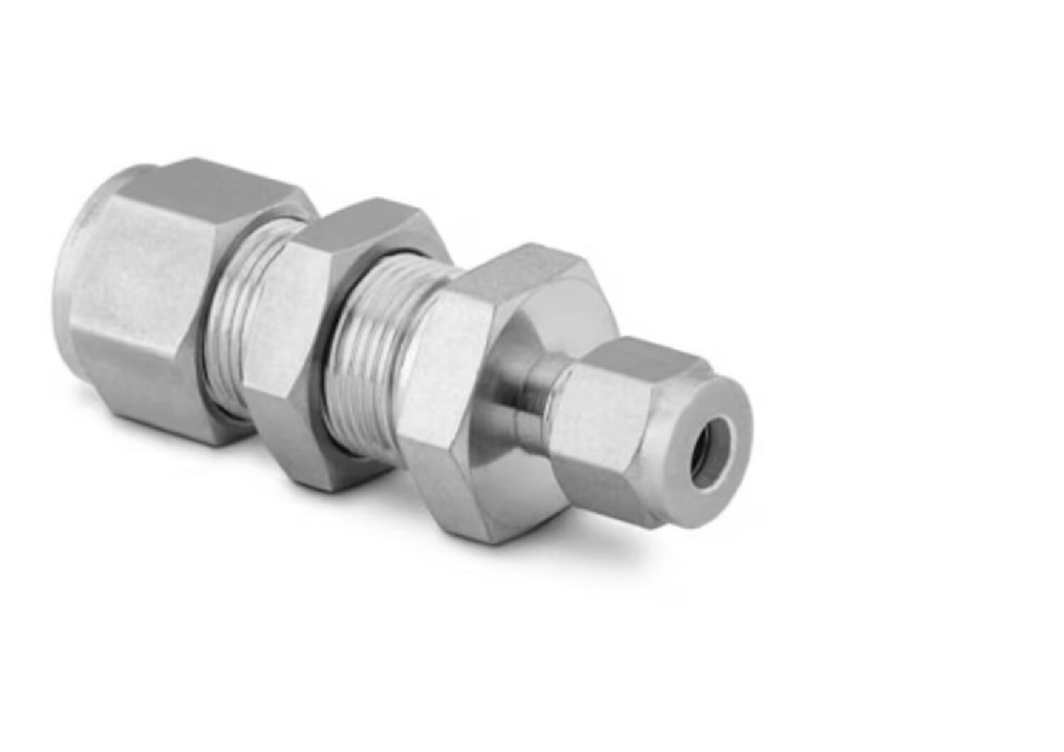Stainless Steel Swagelok Tube Fitting, Bulkhead Reducing Union, 10 mm x 3/8 in. Tube OD.  SS-10M0-61-6 Stainless Steel Swagelok Tube Fitting, Bulkhead Reducing Union, 10 mm x 3/8 in. Tube OD.  SS-10M0-61-6