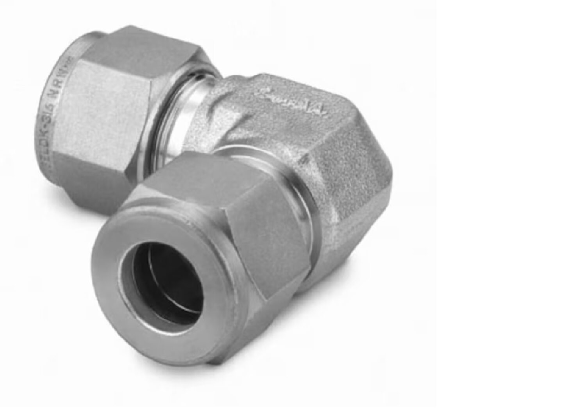 Stainless Steel Swagelok Tube Fitting, Union Elbow, 10 mm Tube OD.  SS-10M0-9