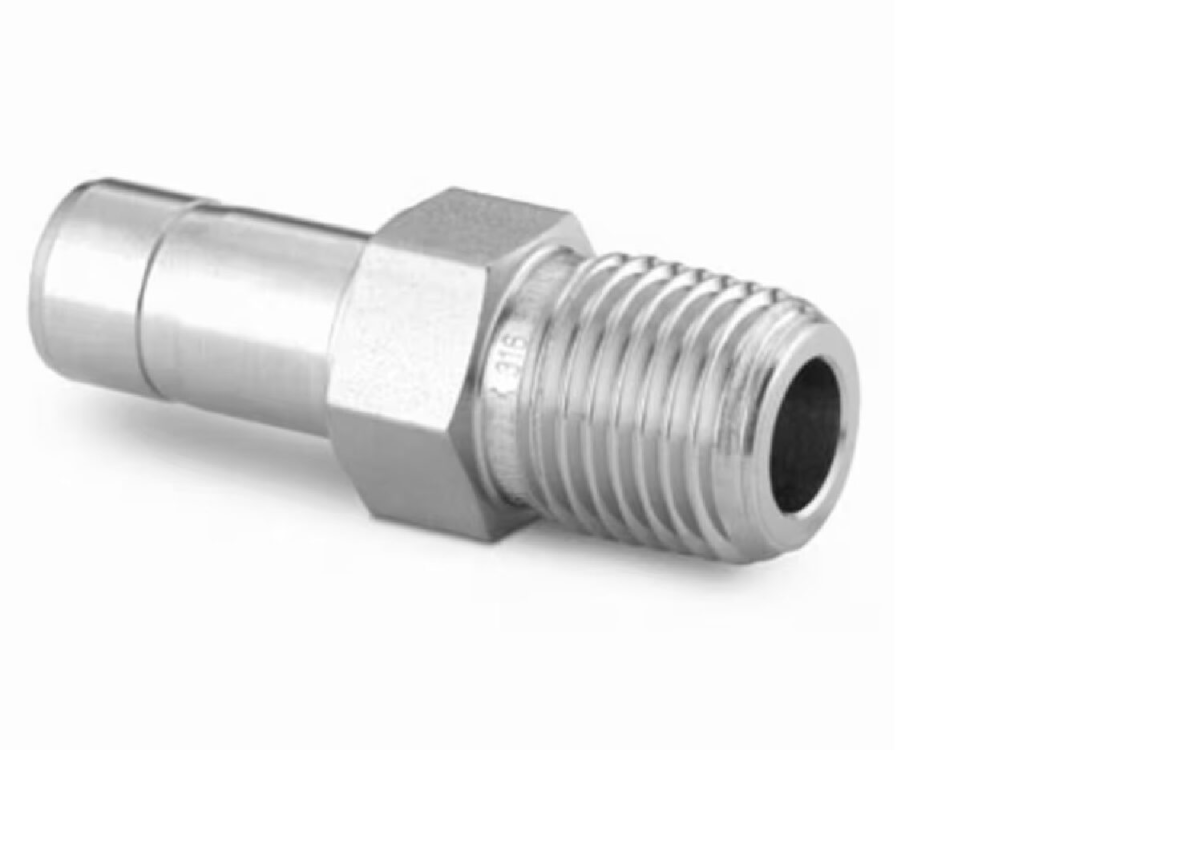 Stainless Steel Swagelok Tube Fitting, Male Tube Adapter, 10 mm Tube OD x 1/4 in. Male ISO Tapered Thread.  SS-10-MTA-1-4RT