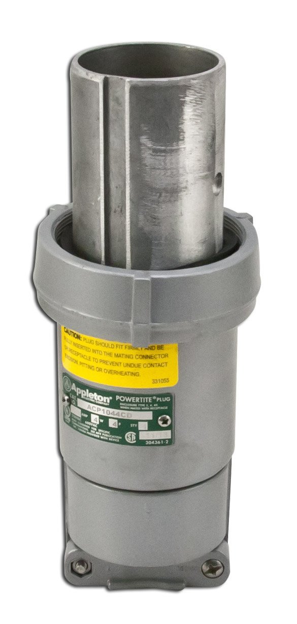 EGS Appleton ACP1044CD 100A 600V Raintight Plug 100A raintight industrial plug, 3-wire 4-pole, by Appleton