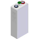 Image of Hoppecke battery, model FNC65 LR2, part number 4112474203, showing size and design