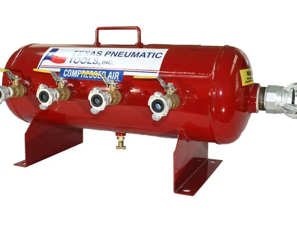 Image of Texas Pneumatic Tank Style Manifold, part number TX-2AMF, showing industrial air tank design
