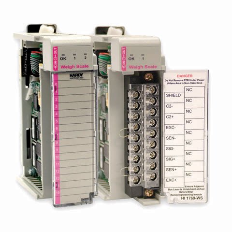 Image of HARDY Weigh Scale Module, part number HI1769-WS, showing design, specs, and PLC integration details