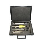 Image of Texas Pneumatic Tools Chrome Needle / Chisel Scaler Kit, part number TX1B-LTNS-MK, showing scaler, extra needles, chisels, and carrying case