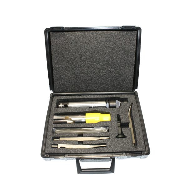 Image of Texas Pneumatic Tools Chrome Needle / Chisel Scaler Kit, part number TX1B-LTNS-MK, showing scaler, extra needles, chisels, and carrying case