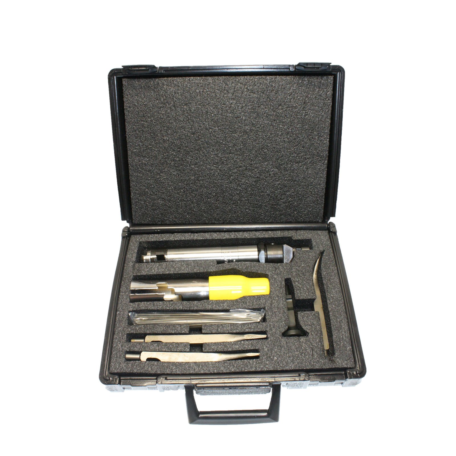 tx1bmk_copy-scaled Image of Texas Pneumatic Tools Chrome Needle / Chisel Scaler Kit, part number TX1B-LTNS-MK, showing scaler, extra needles, chisels, and carrying case