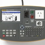 Image of Fluke Portable Appliance Tester 6500-2 with backlit display and detachable test leads