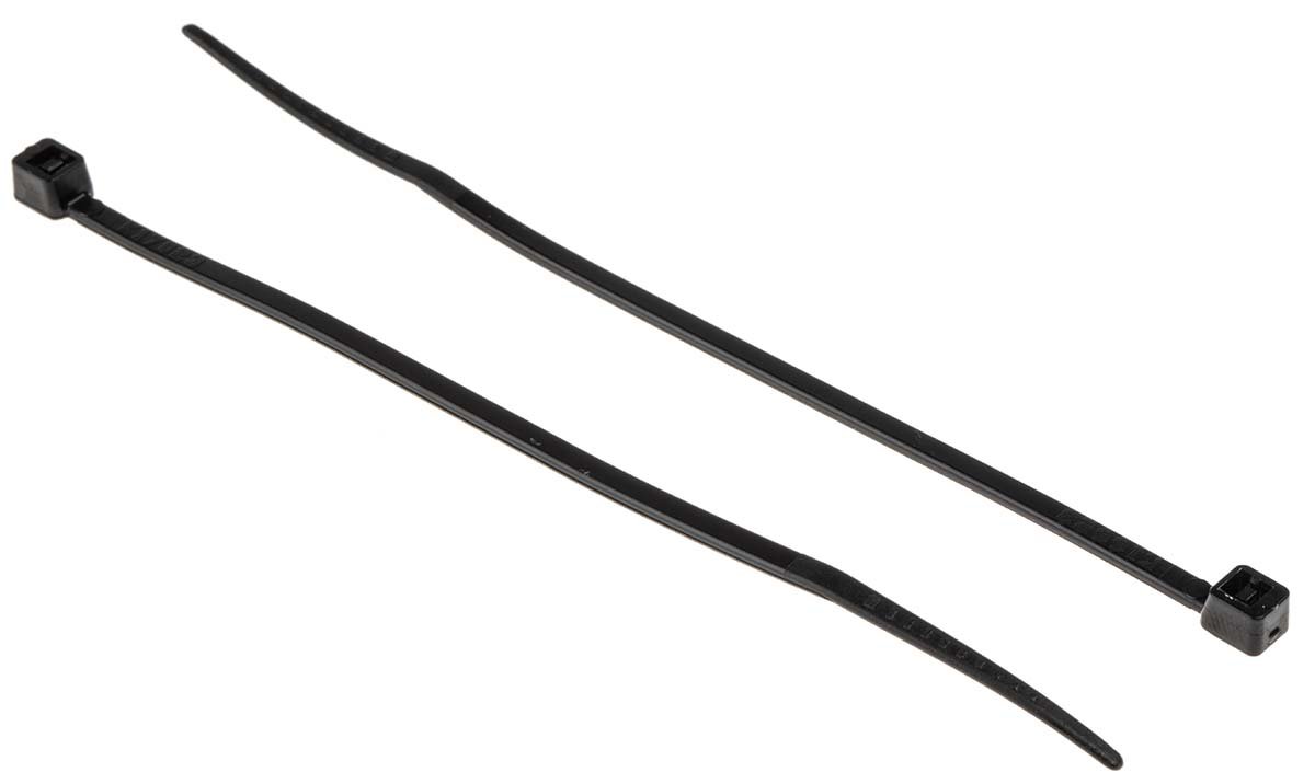 RS PRO Black Cable Ties 233-455 Nylon 100mm x 2.5mm RS PRO 233-455 Black Nylon Cable Ties Pack of 100